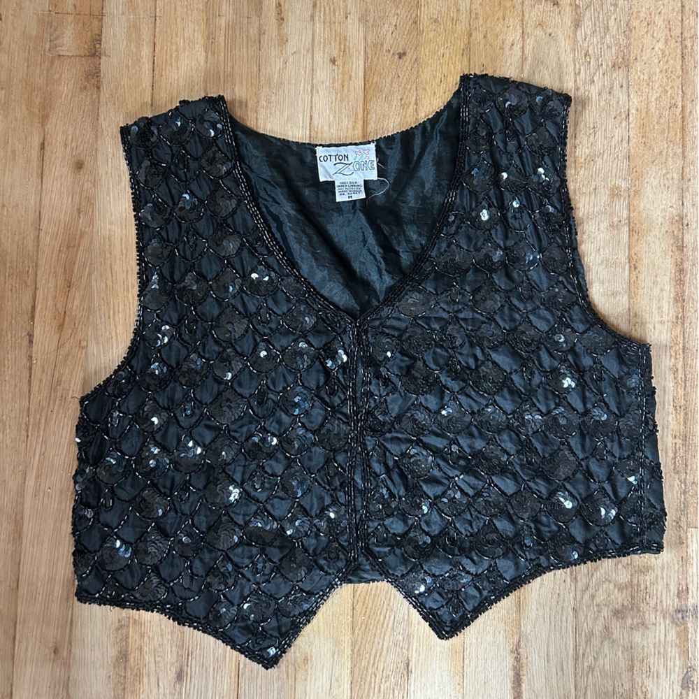Vintage silk beaded cropped vest with sequins